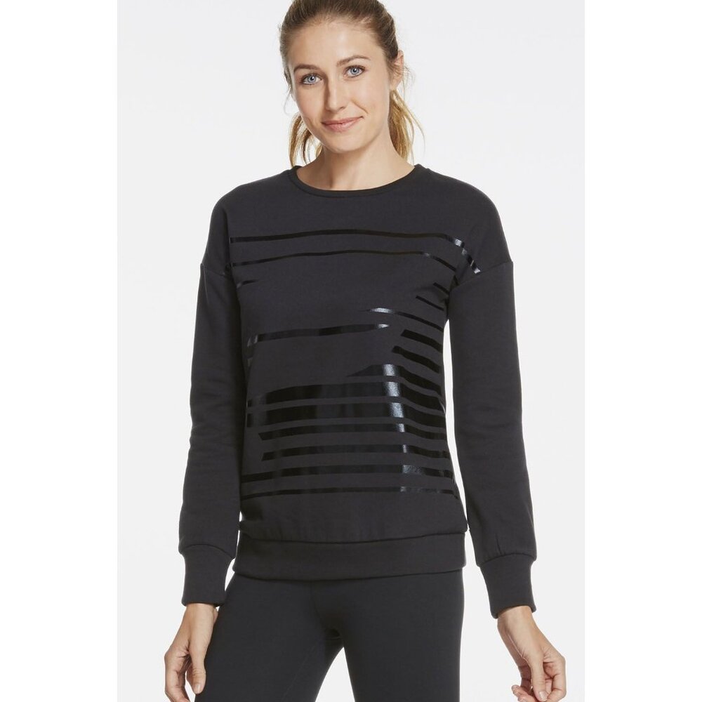 Fabletics Sweatshirt XS Womens Snowshoe Pullover Black Logo Print Long Sleeve